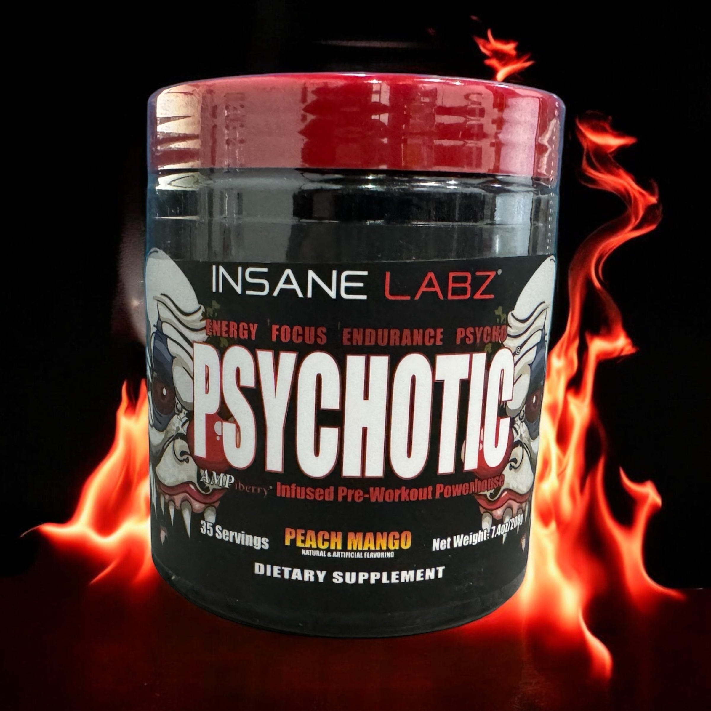 PSYCHOTIC rojo pre-entreno 35 servicios sabor peach mango 040232229121